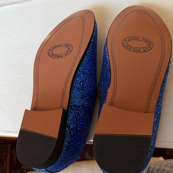 #Blue glitter loafers